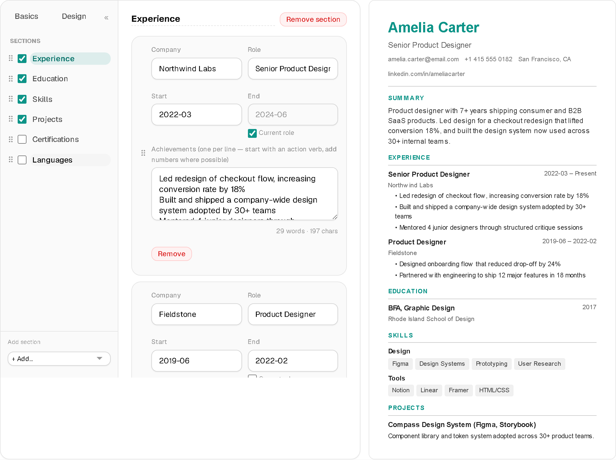 cv builder live preview
