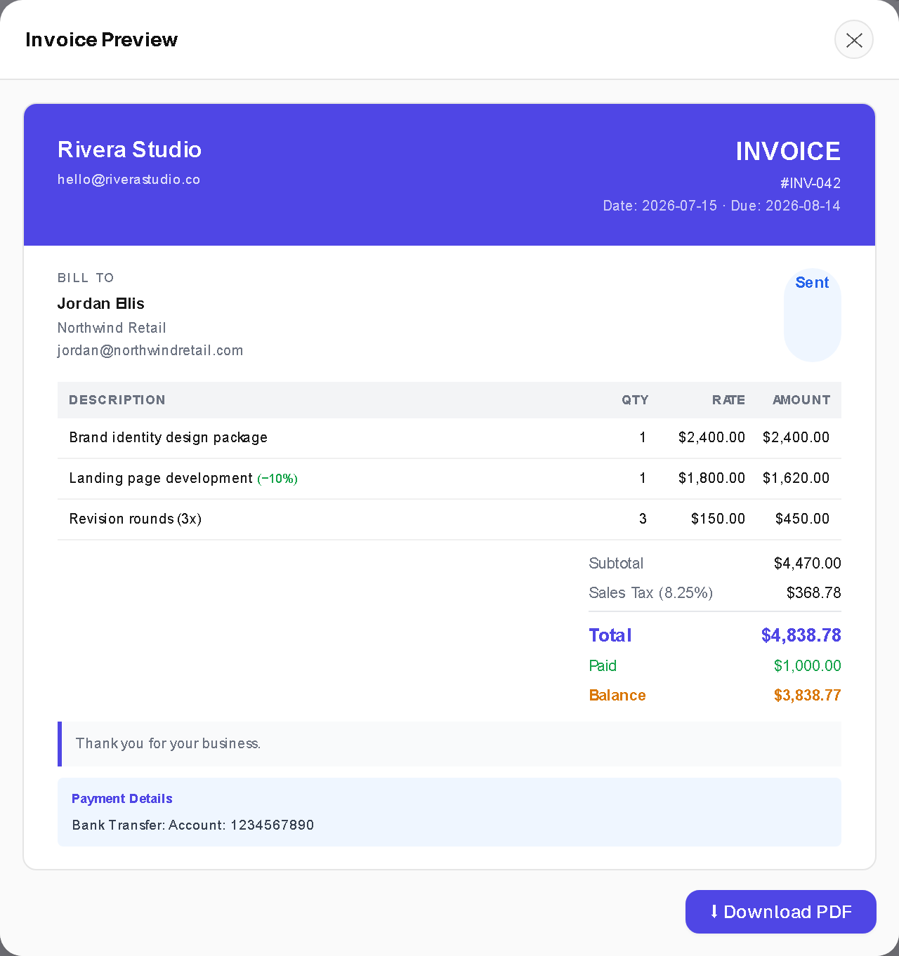 invoice generator preview
